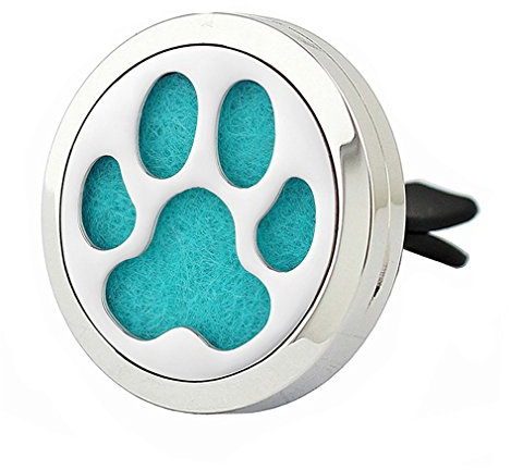 JOYMIAO Auto Lufterfrischer Aroma Ätherisches Öl Diffusor Medaillon 316L Edelstahl mit 8 Refill Pads (Hund Pfote)
