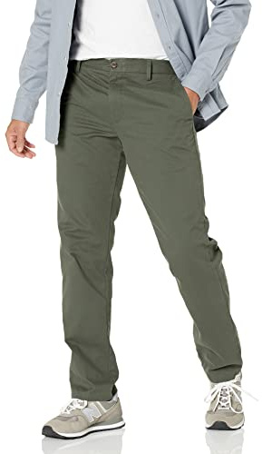 Amazon Essentials Men's Slim Fit Wrinkle-Resistant Flat-Front Work Chino Trousers, Dark Olive, 28W / 28L