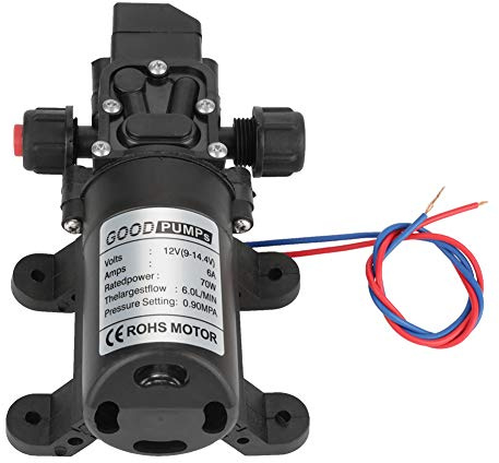Bomba de Agua de Diafragma 12V 0.9Mpa 6L/min 70W, Bomba Autocebante de Alta Presión para Riego, Limpieza