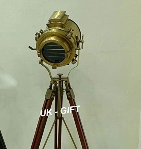 Antique Nautical Spotlight Wooden Tripod Floor Lamp Vintage Searchlight Lamp