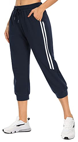 KaiDi Womens Hiking Cargo Pants Running Workout Capri Pants Summer Climbing Athletic Copped Pants with Pockets (Navy Blue,M)