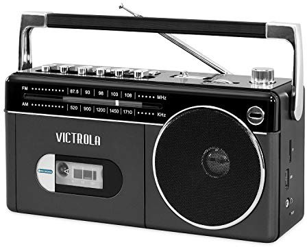 Victrola Mini Boombox Bluetooth con Reproductor de Casete, grabadora y Radio Am/FM