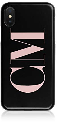 Tirita Personalised Initials Custom Hard Phone Case Compatible with iPhone Xr PRINTED GLITTER, NOT REAL GLITTER Fashion Stylish Monogram Baby Pink Font