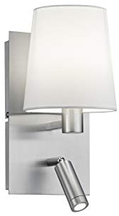 lightling LED Wandleuchte Lasse, nickel metall mit Stoffschirm in weiß (exkl. 1 x E14 40W) und separat schaltbarem LED Leselicht (4W), Höhe: 30.8 cm, Breite: 14 cm, Tiefe: 17.6 cm