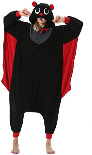 ULEEMARK Adulte Femme Homme Anime Animal Cosplay Halloween Costume Combinaison Pyjama Outfit Nuit Vetements Onesie Soiree de Deguisements Unisexe Chauve Souris L