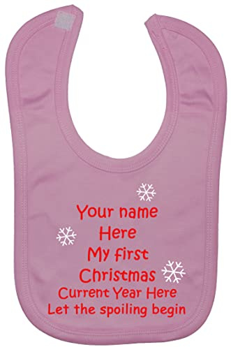 Acce Products My First Christmas Personalised Name & Year Baby Feeding Bib Touch Attach 0 to approx 3 Years