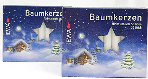 apog-Versand 2er Pack Baumkerzen weiß ca. 13 x 105 mm (2 x 20 Stück) Weihnachtskerzen, Christbaumkerzen, Pyramidenkerzen