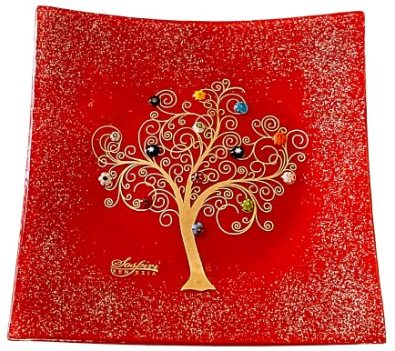 Sospiri Venezia Svuotatasche Albero della Vita in Vetro di Murano Murrine e Oro Idea Regalo Piatto Vassoio Decorativo Made Italy Portaoggetti Soprammobile Bomboniere Cerimonia 39X39 cm