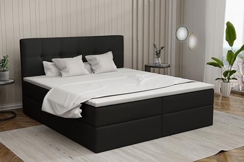 Boxspringbett Holly Bett 160x200 mit Topper und Zwei Bettkasten Webstoff oder Velours wählbar schwarz (Kronos 7)
