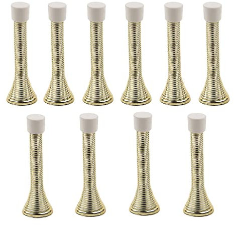 10 PCS - Spring Projection Door Stop in Brass for Preventing Wall/Door Damage (Pack of 10) - Hardware Solutions