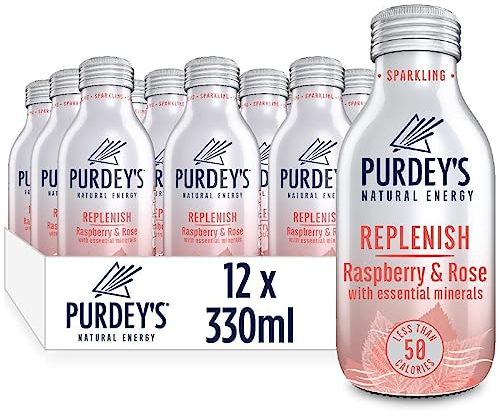 Purdey's Replenish Multivitamin Energy Drink - Raspberry & Rose with Essential Minerals - 12 x 330ml Bottles