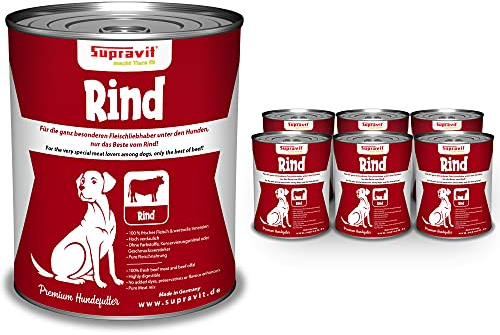 Supravit Nassfutter mit Rind für Hunde I 6 x 820g schmackhafte Hundefutter Dose I leichtbekömmliches Hundenassfutter I Nassfutter Hund getreidefrei, ohne Zusatzstoffe & Aromen