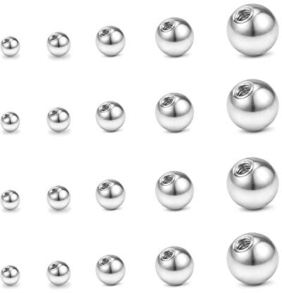 FECTAS 20 pièces Boule de perçage 16G 18G Acier Chirurgical Argent Balle de Remplacement vis à Billes 3/4/5/6 /8mm