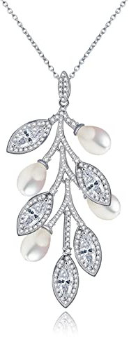 KnSam Pendant Necklace Gold Plated Leaf Pendant with Cubic Zirconia and Pearl Bridesmaid Necklace Gifts