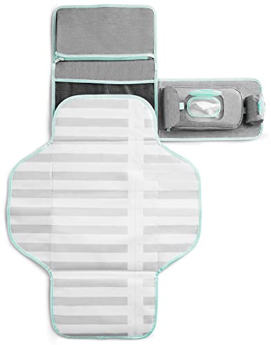 Munchkin Portable Changing Pad – Lightweight and Compact Baby Diaper Changing Mat with Silver-Ion Technology, Includes 12 Diaper Disposal Bags, Grey
