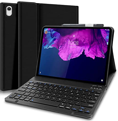 Lachesis Hülle mit spanischer Tastatur Ñ für Lenovo Tab P11 (TB-J606) 2021 – SlimShell-Hülle mit Ständer und Abnehmbarer magnetischer drahtloser Bluetooth-Tastatur