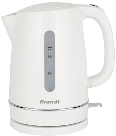 Brandt BO1702W - bouilloire - capacité: 1,7L - Niveau d'eau visible et gradué - Socle à 360° - Ouverture du couvercle sur la poignée - Pieds antidérapants - Finition mat - Puissance : 2200W - Blanc