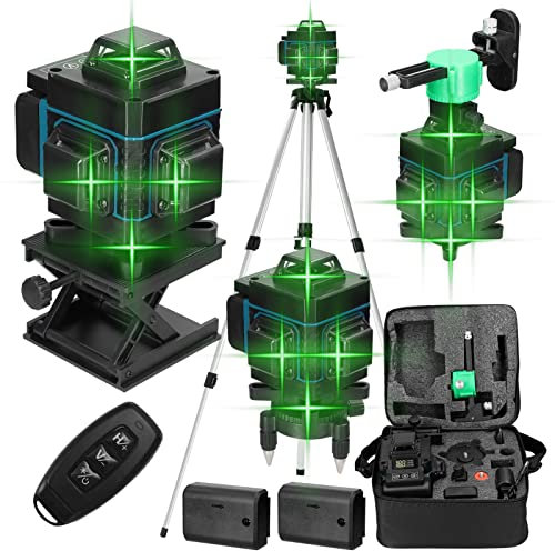 Niveau Laser à 16 Lignes- Geevorks Niveau Laser Vert Automatique De 4D Usb De Niveau Laser 3° De Avec Trépied Réglable En Hauteur De 1,5 m, Batterie Rechargeable 3° Système d'Auto-Nivellement