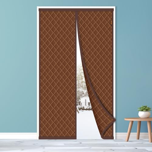 MAGZO Thermo Türvorhang Kälteschutz 90 x 200 cm, Magnet Wärmeschutzvorhang für Türen Winddichte Thermovorhang Tür, Braun