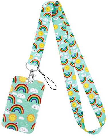 TIESOME Umhängeband mit Clip-Verschluss für Ausweishalter, Bohemia-Regenbogen-Schlüsselband mit Ausweishalter, Umhängeband mit Ausweisetui (Regenbogen-Stil-A)