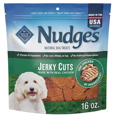 Blue Buffalo Nudges Jerky Bites Dog Treats, Made in the USA with Natural Ingredients, Bite-Sized Pieces, Chicken, 16-oz Bag