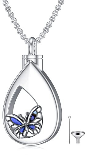 ROMANTICWORK Schmetterling Urne Halskette Sterling Silber Urnenketten für Asche Andenken Feuerbestattung Asche Anhänger Schmuck Geschenke für Damen Mädchen