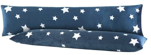 BaSaTex Sterne Flausch Seitenschläfer Kissenbezug Winter Plüsch Nicky-Teddy Cashmere-Touch für Schwangerschaftskissen | 2er Pack 40x145 cm | Farbe: Blau