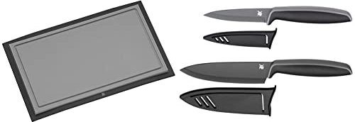 WMF Schneidebrett Tranchierbrett Touch schwarz 32 x 20 cm rechteckig aus Kunsstoff Saftrillen spülmaschinengeeignet leichte Reinigung & Messerset 2-teilig TOUCH schwarz 2 Messer Küchenmesser