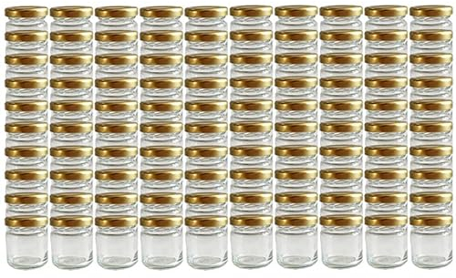 Vitrea 25 x Marmeladengläser kleine 37 ml Gläschen mit Schraub-Deckel Gold - Mini Einmachgläser - Honiggläser - Probiergläser für Gastgeschenke & Hochzeit Made in Germany (25)