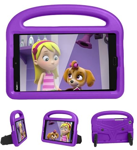 Kinderhülle für Huawei MediaPad M3 Lite/M5 Lite 8,4 Zoll, Tablet-Hülle kinderfreundlich, leicht, Griff mit Ständer, weicher EVA-Schaum, stoßfeste Schutzhülle, Violett