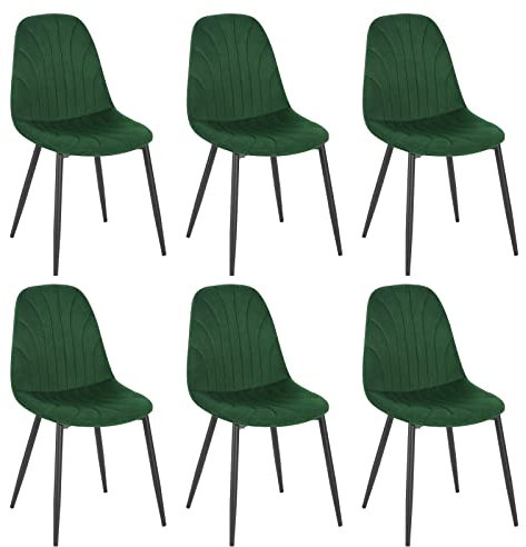 Lestarain 6er Set Esszimmerstühle, ergonomischer Küchenstuhl, Polsterstuhl mit Samtbezug, Wohnzimmerstuhl mit Metallbeinen, Design Stuhl für Schlafzimmer Wohnzimmer, Dunkelgrün, LCNI114003-6