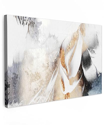 MuchoWow© Leinwandbild 90x60 cm Dekoration Wohnzimmer Bilder Aufhängen Wall Decoration Living Room Wohnungs Goldene Deko Moderne Wanddeko Gold - Luxus - Abstrakt - Weiß