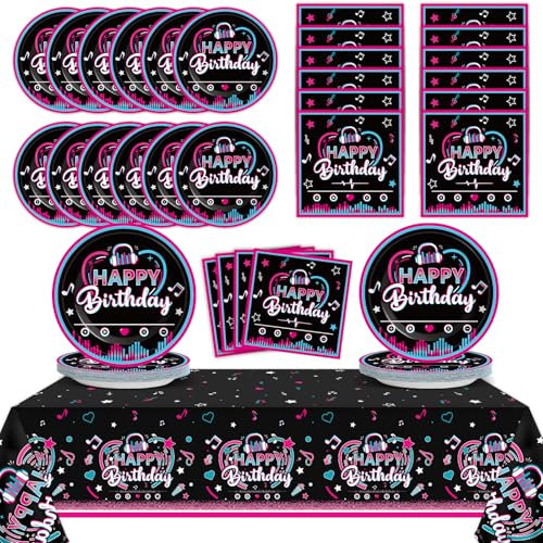 24 Guests Music Party Plates Napkins Tablecloth Supplies Set Music Media Theme Disposable Tableware Dinnerware Decorations Favors for Birthday Party Baby Shower