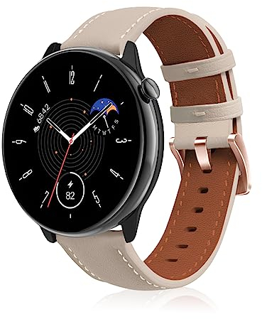 KeeFos 20mm Armband Kompatibel mit Amazfit Active 2/Active/Bip 3/Bip 3 Pro/Bip/Bip S, Herren Damen Uhrenarmband, Leder Ersatzarmband für Amazfit GTR Mini/GTR 42mm/GTS 4/GTS 4 Mini/3/2 Mini - Aprikose