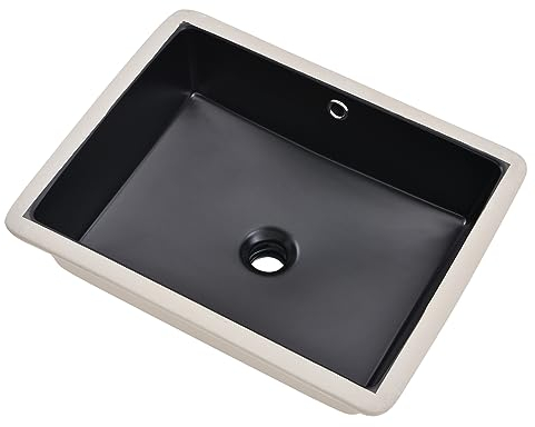 BoomHoze Lavello da bagno sottotop rettangolare, 50,8 x 38,1 cm, nero, lavabo da bagno in porcellana ceramica arte moderna lavabo sotto lavabo con troppopieno