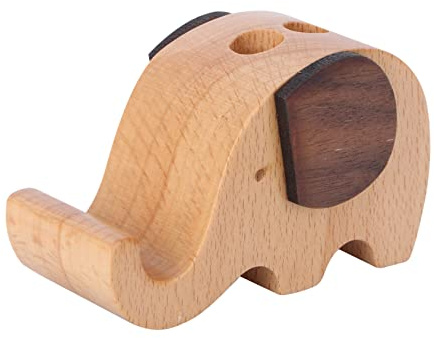 Ciieeo Wooden Elephant Pen Holder Desk Organizer with Multifunctional Phone Stand and Pencil Storage Pot for Office Decor
