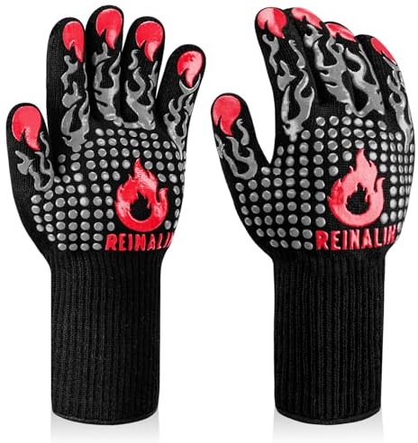 Reinalin Gants de Barbecue, Gants de Four Résistant à la Chaleur jusqu'à 800 °C Gants de Gril de Cuisson en Silicone Antidérapants (L/XL/XXL, Gris)
