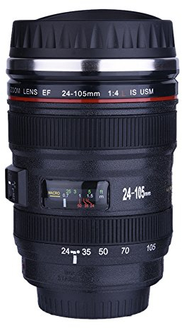 Taza de café con Lente de Cámara Vaso de Viaje de Acero Inoxidable Taza para Cámara Termo de café para Hombres Mujeres y Amigos (cinco generaciones (negro))