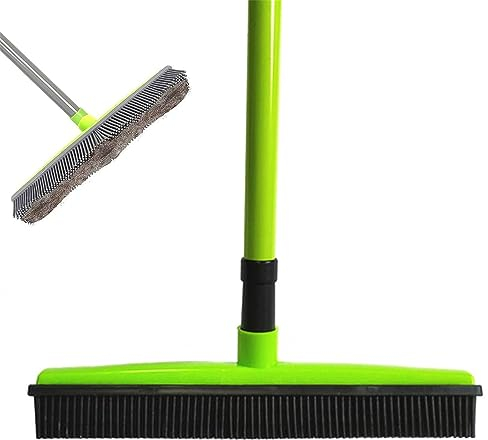 Indigo Pet Hair Remover Broom,Multi-Surface Squeegee Rubber Broom,Rubber Broom Pet Hair Remover,Pet Hair Removal Broom,Fur Remover Broom with Telescoping Handle (Green)