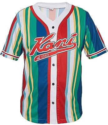 Karl Kani Herren KM232-010-1 KK Varsity Striped Baseball Shirt red/Blue/Green, S