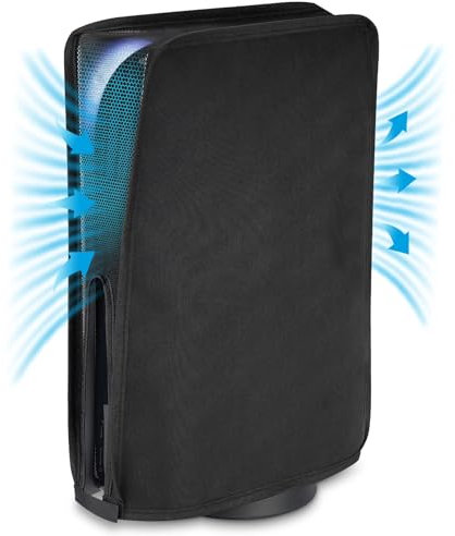 PlayVital Funda Antipolvo Vertical para ps5 - Cubierta Protectora con Malla Antirrayas y Anti-Agua, Doble Capa con Forro Suave, Compatible con ps5 Digital & Estándar, Accesorio para Consola (Negro)