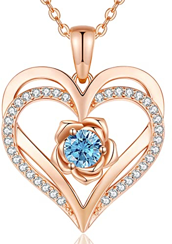 CDE Collana da donna in oro rosa, a forma di cuore, in argento Sterling 925, con pietra portafortuna, per donne, con ciondolo, per San Valentino, per la festa della mamma, compleanno, Natale, per