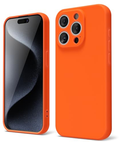 oakxco für iPhone 15 Pro Hülle Silikon Case mit Kameraschutz, Ultra Dünn Bunt Handyhülle Mädchen, Einfarbig Handy Hülle Slim Schutzhülle, Matt TPU Weich Gummi Glatt Silikonhülle Bumper, Neon Orange