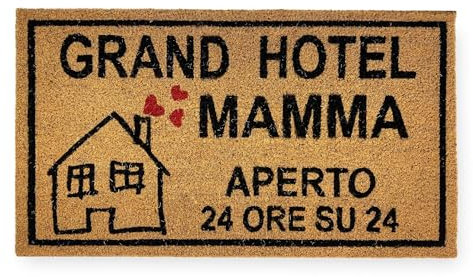 Tex family - Zerbino in Cocco Naturale GRAND HOTEL MAMMA | Antiscivolo, Resistente | Ideale per Ingresso Esterno | Design Simpatico, 40 x 70 cm, Gomma