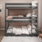 Triple Bed Bunk Beds, 3ft Triple Bunk Loft Bed, Sleeper Bunk Bed for Kids, Solid Pine Wooden Bed Frame for Kids Children Adults (Dark Grey, L197 x W96 x H198cm)