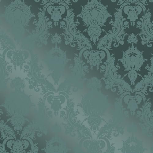 Tempaper Textured Metallic Teal Green Damsel Removable Peel and Stick Damask Wallpaper, 20.5 in X 16.5 ft, Made in The USA