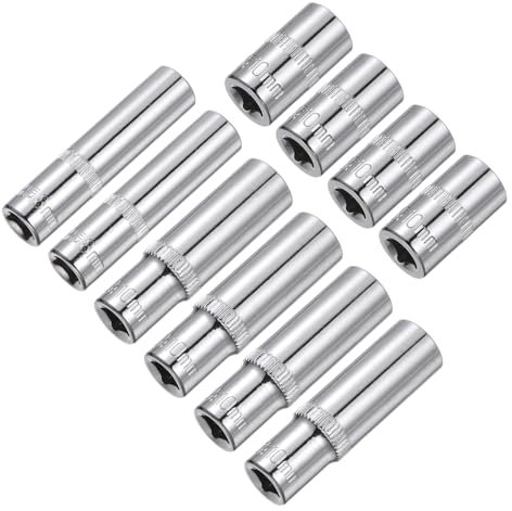 sourcing map 10pcs 6-Point Shallow Socket, 1/4 Drive 4pcs 10mm Shallow Socket 4pcs 10mm Deep Socket 2pcs 8mm Deep Socket Cr-V Metric Socket for DIY Hand-Making Repair Automotive