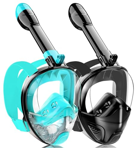 LITTLEJSY Tauchmaske Schnorchelmaske Erwachsene Jugendliche,180-Grad-Sicht Tauchmasken Anti-Leck Anti-Fog Schnorchelset Vollgesichtsmaske Taucherbrille zum Schnorcheln (Grün+Schwarz)