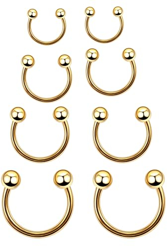 Medinah Nasenpiercing Hufeisen Septum Piercing Lippenpiercing Nase Lippe Ohrring Piercing Chirurgenstahl Set - 8 Stück (Durchmesser 6-12mm, Stabstärke 1,2mm) (Gold)