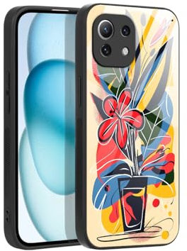 PanXCase Vetro Cover per Xiaomi Mi 11 Lite 4G / 5G / 5G NE - Belle Cool Fantasia Disegni Antiscivolo Protezione, Custodia Design Antigraffio Antiurto Bumper Sottile (Flower)